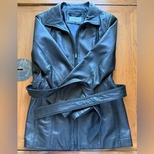 Calvin Klein Women's Black Butter soft Leather Belted Jacket Medium